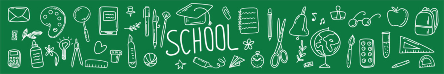 Vector collection of hand-drawn school supplies. Children's doodles