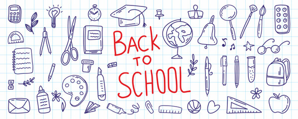 Vector collection of hand-drawn school supplies. Children's doodles