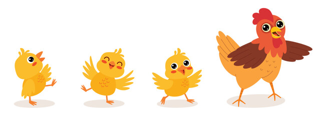 Obraz premium Cartoon Illustration Of Chicken And Chicks