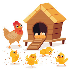 Cartoon Illustration Of Chicken And Chicks © yusufdemirci
