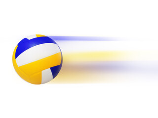 The volleyball flew with a quick magical effect in yellow flames. The ultra-modern blue represents a white background.