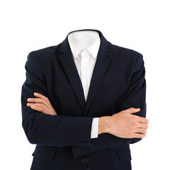 Invisible man image with gentleman coat. Fold of hand businessman