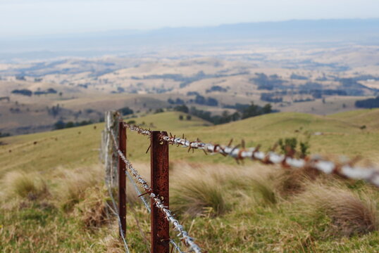 Barbed wire fence in the mountains