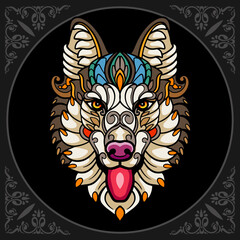Colorful Dog head zentangle arts isolated on black background