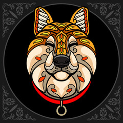 Colorful Dog head zentangle arts isolated on black background