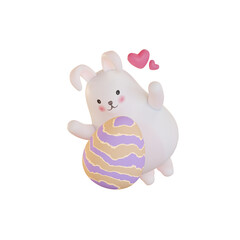 3d illustration Easter Rabbit hugging egg