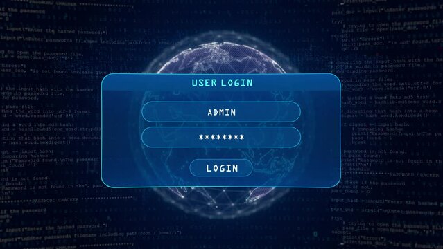 Cyber Crime Warning with User Login Interface Concept over Digital Globe and Computer Hacking Background