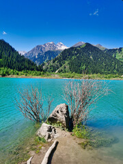 Iccik lake in Kazakhstan's mountains, Almaty region.