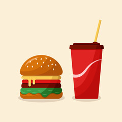 Burger and cola. Food illustration. Snacks, fast food.