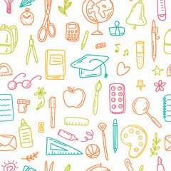 Vector pattern of school supplies drawn by hand. Children's doodles
