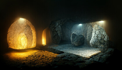 Dark medieval castle dungeon tunnel ,Dark underground corridor in a dungeon with light