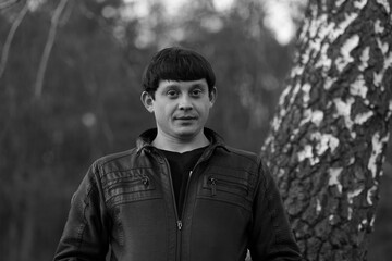 Outdoors portrait of a man in black and white