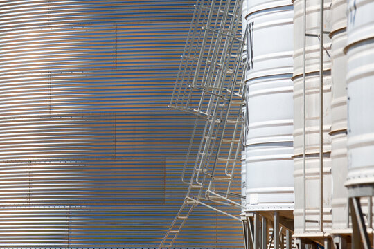 Grain storage silos on a farm