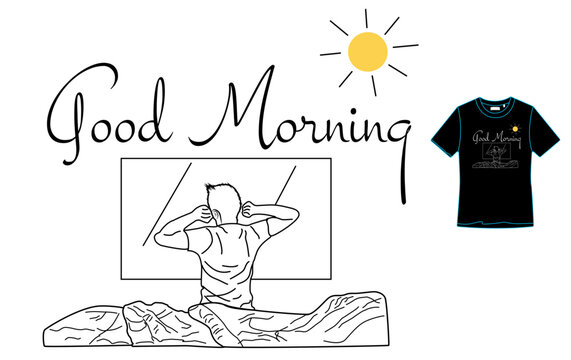 T-shirt design simple art, Good morning t-shirt design, line art t-shirt design