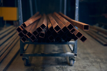 Rusty Industrial steel and metal works welded frame, welding iron and steel for construction and building. Solid cold hard metal frames and framework for structures and foundations