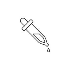 Pipette or dropper dispensing a liquid by drop. Thin line pipette outline icon vector illustration. Linear symbol for use on web and mobile apps, logo, print media.