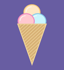 Ice cream illustration. Cute colorful ice cream cartoon illustration