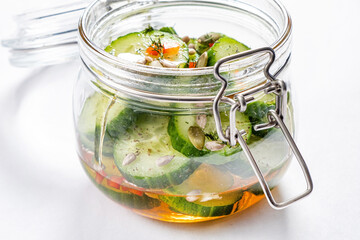 homemade fermented cucumbers with garlic,