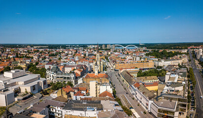 Obraz premium The drone aerial view of the downtown area of Novi Sad, Serbia. Novi Sad is the second largest city of Serbia.