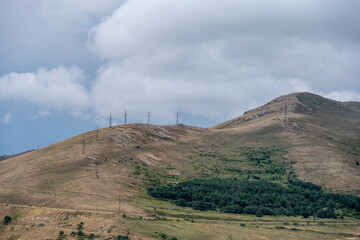 landscape with views of ancient stone buildings and temples on a summer day near Lake Sevan in Armenia
