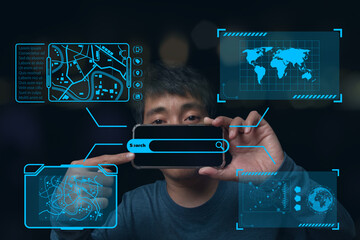 Businessman using mobile smart phone of search data business global internet connection.