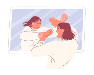 Autoaggression, woman attacks herself, self-criticism