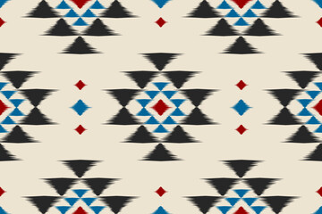 Ethnic ikat seamless pattern in tribal. American, Mexican style. Aztec geometric ornament print. Design for background, wallpaper, illustration, fabric, clothing, carpet, textile, batik, embroidery.