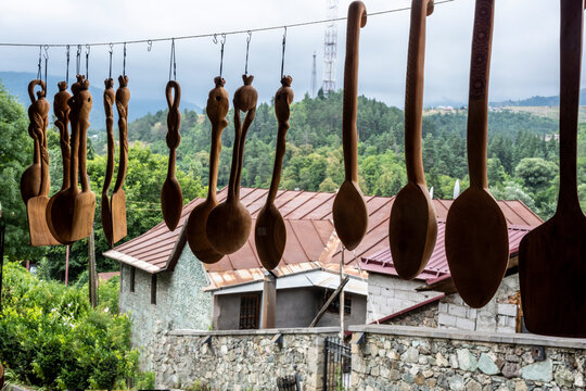 rural landscape with household items of an Armenian village on a summer day near Lake Sevan