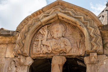 landscape with views of ancient stone buildings and temples on a summer day in Armenia