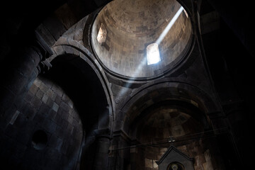 landscape with views of ancient stone buildings and temples on a summer day in Armenia