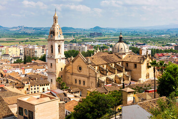 Fototapeta na wymiar View of the Town of Xativa and The Collegiate Basilica of Santa Maria an hour outside of Valencia in Spain