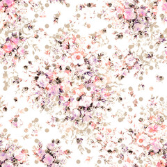 Obraz premium Abstract floral print bouquets of roses . Beautiful pattern for decoration of textiles and design. Flower background. Art drawing for surface. Tenderness decor.