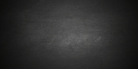 Blackchalk board and Black stone concrete grunge bacdrop texture background anthracite panorama. Panorama dark grey black slate background or texture.	
