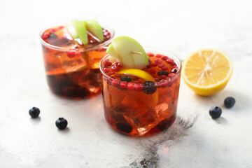 Traditional homemade sangria with fruits and berries