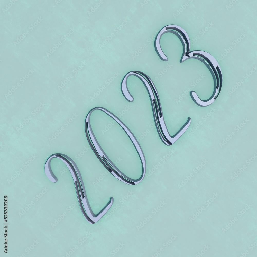 Poster blue-gray numbers 2023 on a colored textured background. new year's and christmas. 3d rendering imag