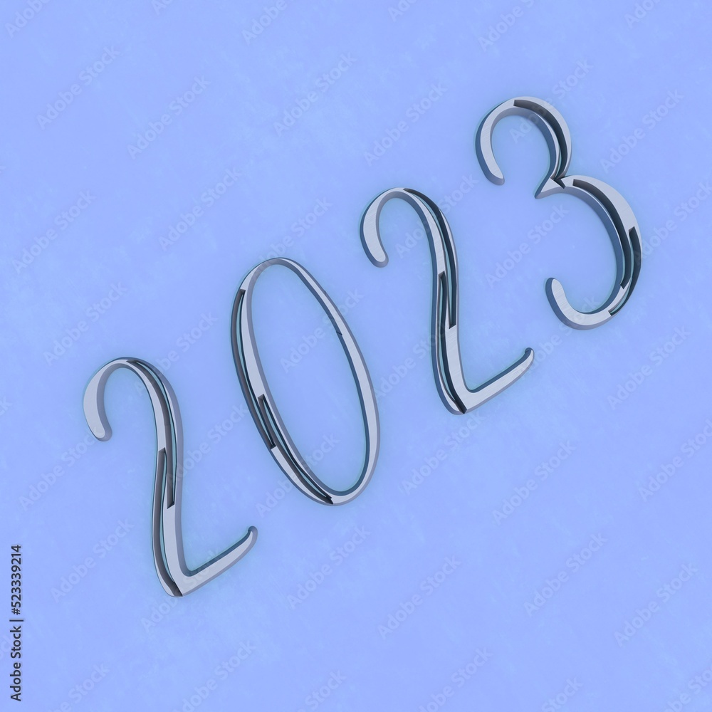 Poster blue-gray numbers 2023 on a colored textured background. new year's and christmas. 3d rendering imag