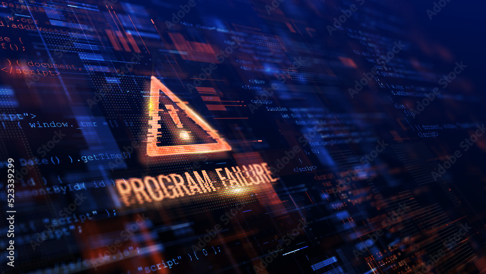Poster program failure, system error, virus, cyber attack, malware concept. danger symbol. 3d rendering.