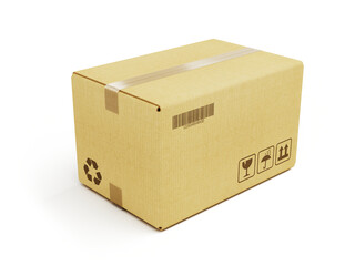 Brown cardboard box isolated on white. Cardboard box icon. Packaging, delivery concept. 3d rendering