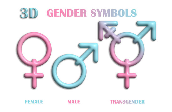 3d male, female and transgender icons isolated on white background.