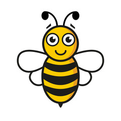 Bee character. Happy bumblebee insect. Vector illustration isolated on white.