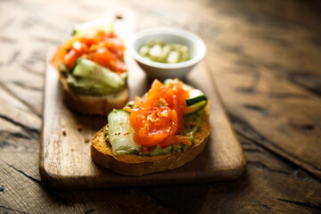 Toast with cucumber and smoked salmon