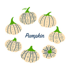 Vector set with decorated pumpkins.