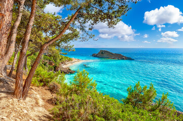 Landscape with Tourkopodaro beach on Kefalonia, Ionian island, Greece