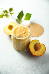 Homemade spicy peach sauce, canned