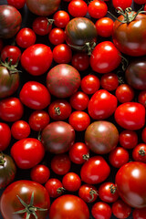 Fresh tomato as background at table. Heap of tomatoes on tabletop top view