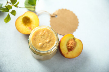 Homemade spicy peach sauce, canned