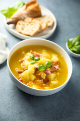 Traditional homemade potato soup with bacon