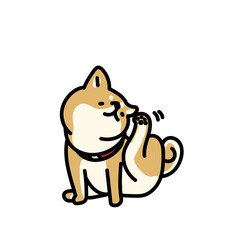 Obraz premium 耳が痒い柴犬のシンプルでかわいいイラスト