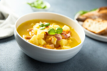 Traditional homemade potato soup with bacon