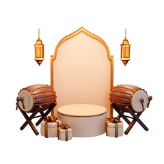 Islamic Ramadan Podium with Bedug, drum 3d Illustration